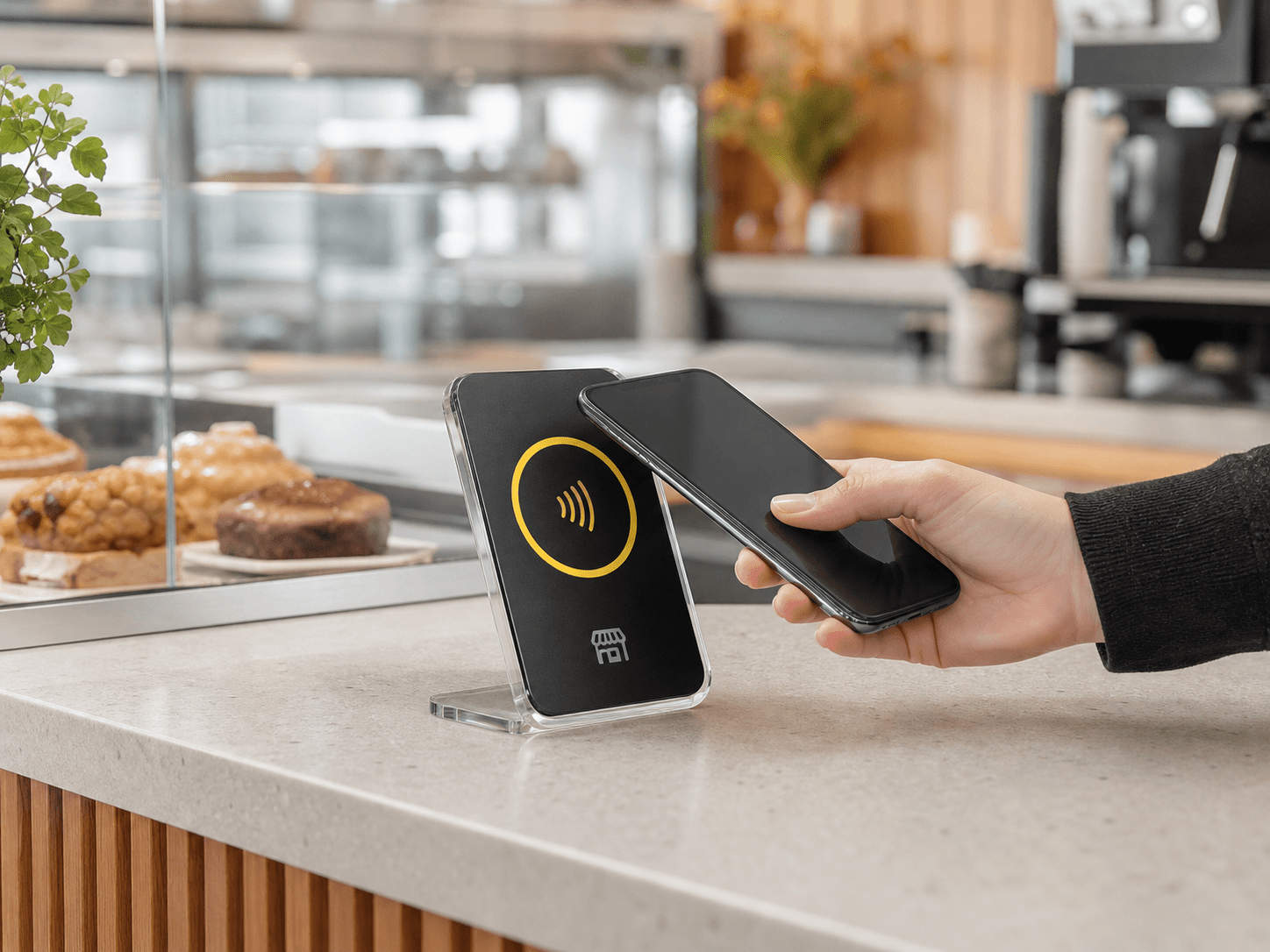 顾客在门店使用手机触碰 NFC 活动物料